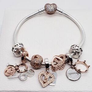 ❤️ 8pc Authentic Pandora TWO TONE LOVE BRACELET GIFT 🎁 SET